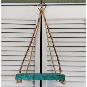 Greens & Blues Bronze Wire Wrapped & Beaded Rope Hanging Plant Shelf